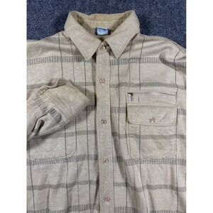 Vintage Long Sleeve Button Up Shirt Men Size XL Tan‎ Plaid Sherpa Lined 90s Dad